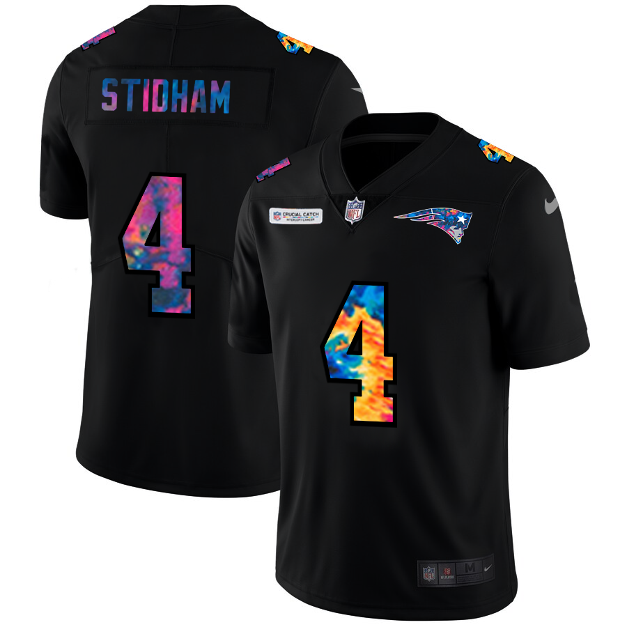 NFL New England Patriots #4 Jarrett Stidham Men Nike MultiColor Black 2020 Crucial Catch Vapor Untouchable Limited Jersey